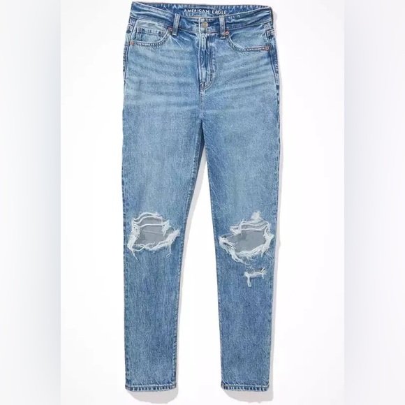 American Eagle AE Strigid Ripped Mom Jeans, Size 00, Blown Out Blue - Picture 3 of 11